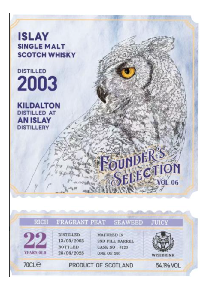 {SAMPLE} Founder's Selection 2003 Kildalton 22 Year Old Single Cask Single Malt Scotch Whisky (15mL)