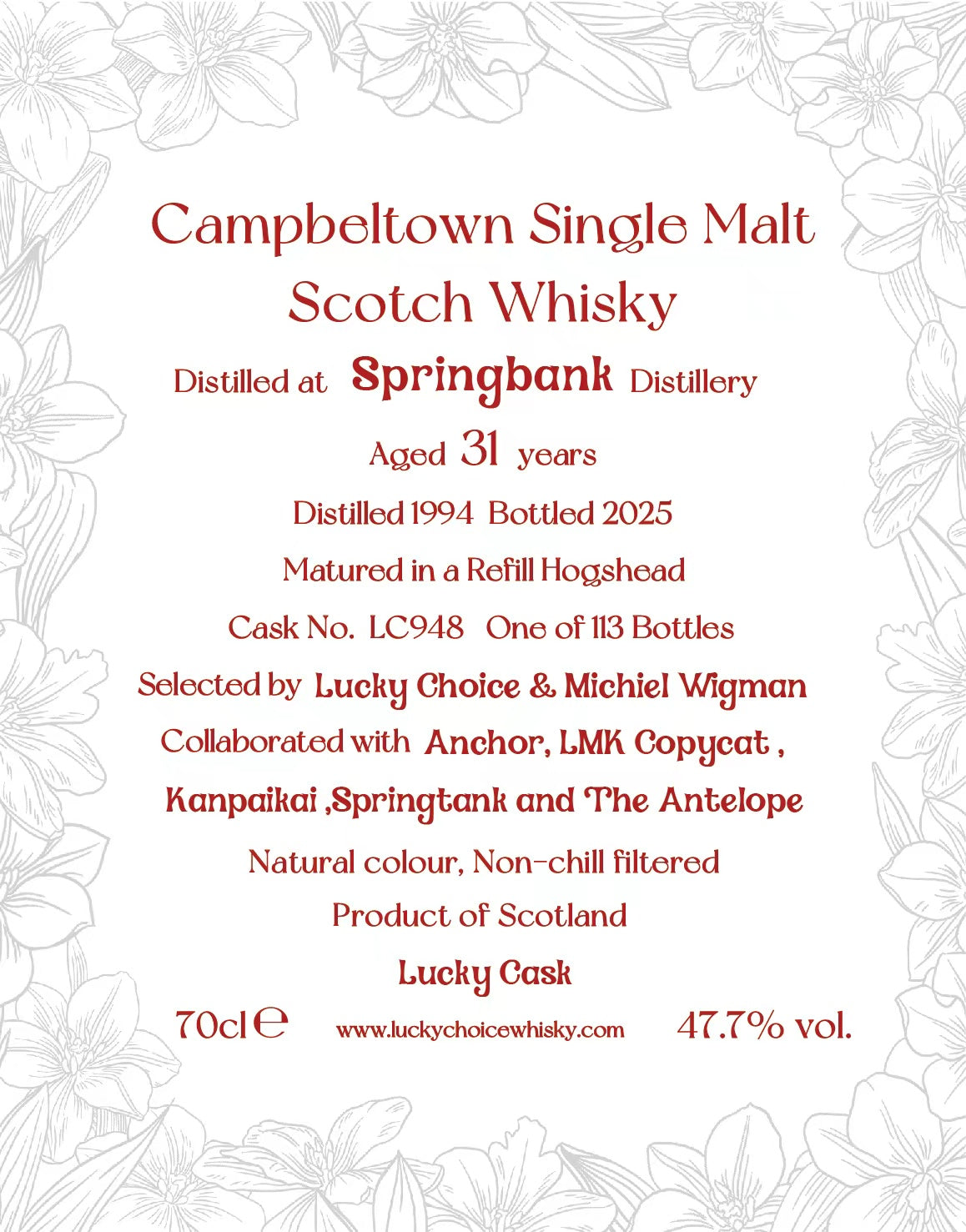 Michiel Wigman 1994 Springbank 31 Year Old Single Cask Single Malt Scotch Whisky